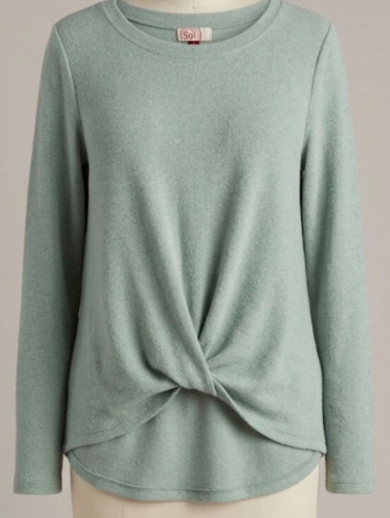 SO Tops - SO Sage Green Long Sleeve Knot Front Tee Size Large
